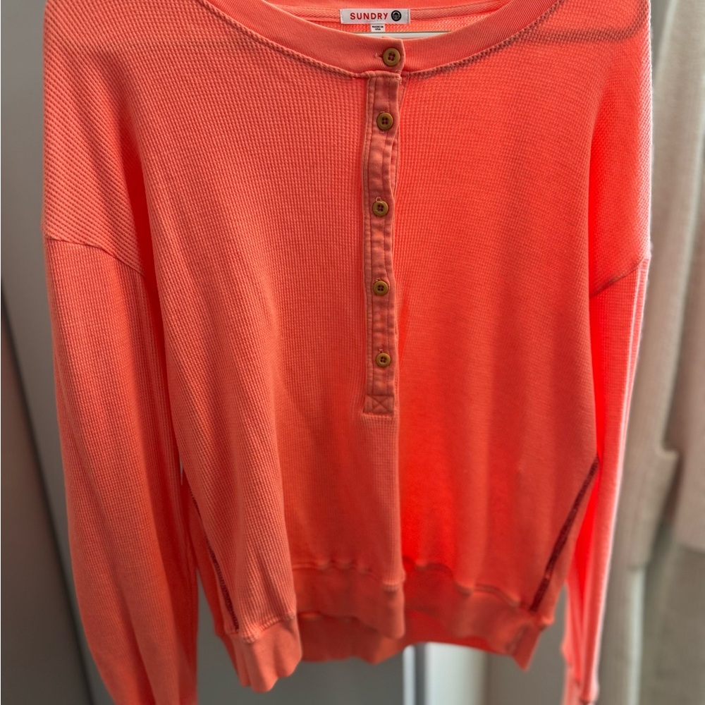 Sundry Women's Coral Button-Up Long Sleeve Top